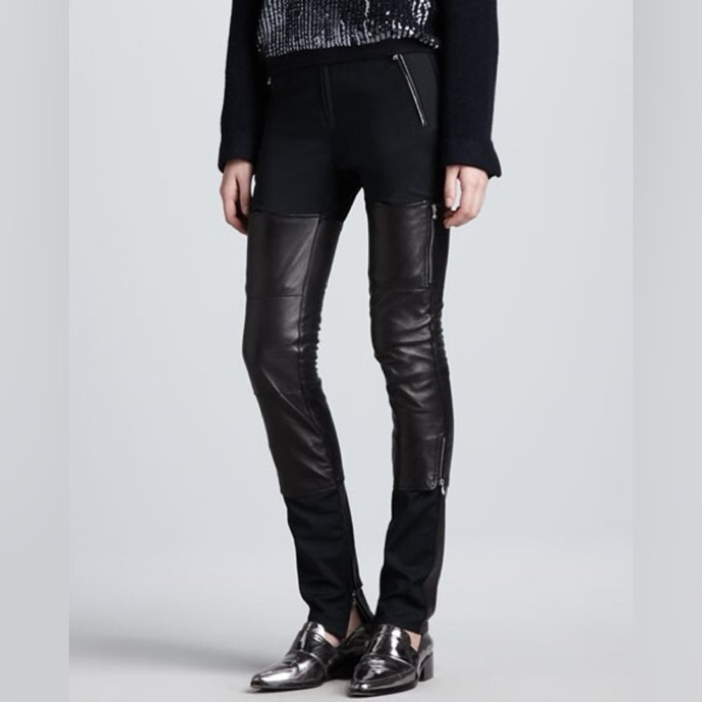 3.1 Phillip Lim Wader Leather Zipper Black Biker Pants